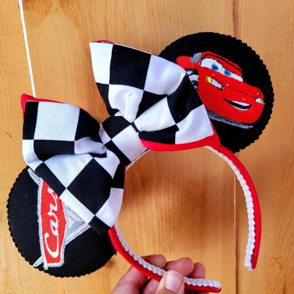 Disney Cars Black and Red Checkered Bow Headband